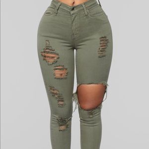 FN Olive Glistening Jeans